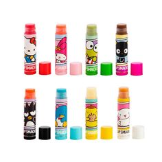 Say “Hello” to some of your favorite Sanrio characters in the form of this extra-fun 8-piece lip balm party pack from Lip Smacker! Hello Kitty joins her friends including some favorites like My Melody, Little Twin Stars, and Chococat! With a full assortment of delicious flavors available, these lip balms leave lips softer, more moisturized, and instantly happier. Welcome to the World of Lip Smacker: Explore flavor, color, and design and find the Lip Smacker that makes YOU smile. Since 1973, we h Chap Sticks, Lip Balm Collection, Lip Balm Set, Hello Kitty And Friends, Makeup Party, Flavored Lip Balm