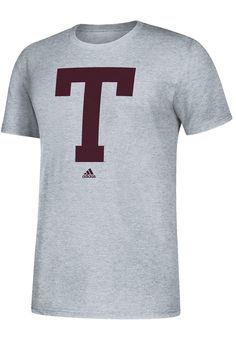 Athletic Heather T-shirt With Team Logo For Fans, Sporty University Logo T-shirt With Crew Neck, Gray T-shirt With Team Logo For Team Spirit, University Logo T-shirt For Sports Season, Varsity Crew Neck T-shirt With Team Logo, Athletic Heather T-shirt With Team Logo, Collegiate Style Athletic Heather T-shirt With Letter Print, Collegiate Letter Print T-shirt In Athletic Heather, Athletic Heather Fan Apparel Top With Team Logo