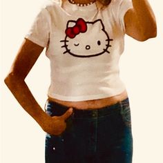 Hello Kitty T!!! Marked Size L But Fit Me Like S/M. 100% Cotton. Nwt Cute White Stretch T-shirt, Hello Kitty Y2k Summer Top, Cute Stretch T-shirt, Cute White Stretch Tops, Hello Kitty Short Sleeve Top, Fitted Hello Kitty Tops, Hello Kitty Crew Neck Top, Hello Kitty Print Y2k Crew Neck Top, Hello Kitty Print Y2k T-shirt For Spring