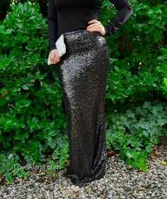 Long Black Sequin Skirt, Fitted Sequin Skirt For Fall, Black Full Length Party Skirt, Black Fitted Sequin Fabric For Holiday, Fall Sequined Fitted Skirt, Full-length Fall Party Skirt, Full Length Fall Party Skirt, Full Length Skirt For Fall Party, Formal Black Sequin Skirt