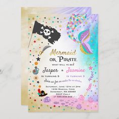 mermaid on pirate birthday party with under the sea theme and customiza texting for your child's name