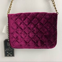 Twig & Arrow Quilted Velvet Magenta Black Chain Small Crossbody Bag Handbag Purple Shoulder Bag For Parties, Trendy Purple Pouch Satchel, Trendy Purple Evening Bag, Purple Chain Strap Shoulder Bag For Formal Occasions, Burgundy Bags With Chain Strap For Formal Occasions, Formal Purple Shoulder Bag With Chain Strap, Formal Burgundy Bags With Chain Strap, Purple Crossbody Evening Bags, Purple Evening Crossbody Bag