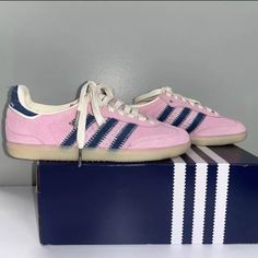 Adidas X Notitle Samba Og Pink Love Saves The Day! Authentic! New In Box, With Drawstring Pouch As Pictured Sizing: Youth & Teens: Unisex / Boys And Girls Age 8-16 Years Uk: 3 = Us: 3.5 = Eu 35.5 The Notitle X Adidas Samba Collection The Collaborative Efforts Between Chinese Creative Agency Notitle And Adidas Have Been Noteworthy. Their Prior Link-Up In 2021 Cemented Their Design Prowess, Creating A Stir In The Sneaker Community. Now, With The Past As A Testament, They Are Gearing Up Again. This Samba Collection, Pink Sambas, Gift Wishlist, Pink Set, Adidas X, Link Up, Pink Adidas, Drawstring Pouch, Adidas Samba