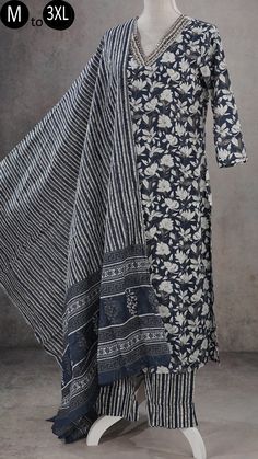 Indigo Printed Straight Kurta Set, Bohemian Indigo Straight Kurta Set, Fitted Indigo Salwar Kameez With Straight Kurta, Fitted Indigo Sets With Printed Motifs, Traditional Indigo Sets With Printed Motifs, Elegant Cotton Block Print Sets, Elegant Cotton Sets With Block Print, Elegant Block Print Cotton Sets, Fitted Indigo Sets With Dupatta