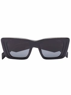 black acetate rectangle frame grey tinted lenses sculpted arms logo print at the arm curved tips These glasses come with a protective case. Best Eyeglasses, Sculpted Arms, Prada Eyewear, Rectangle Frame, Prada Sunglasses, Cool Sunglasses, Rectangular Sunglasses, Katie Holmes, Oversized Sunglasses