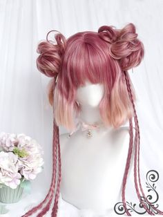 Braids length: 65cm  Bangs length: 11cm   Hair length: 28cm   This price is for a wig or a pair of wig hairclips only. Wig Details:Heat-resistant Synthetic Fiber Braids Length, Braids And Curls, Wig Braids, Kawaii Wigs, Hair Dyed, 얼굴 드로잉, Hair Sketch, Kawaii Hairstyles, Cosplay Hair