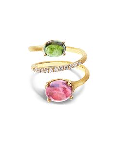 An ode to elegance that forces the rules, which rewrites shapes and details with refinement. A luminous rivière of diamonds that embraces an 18kt yellow gold spiral and culminates in two wonderful tourmalines, one pink and one green. A sinuous and sparkling dance to wear.DIAMONDS:- Weight (total): 0.15 CT- Clarity: VS- Color: G- Cut: roundNatural stones:- TOURMALINE Weight (total): 4.45 CT Spiral Jewelry, Spiral Ring, Tourmaline Jewelry, Italian Jewelry, Green A, 18k Gold Ring, October Birthstone, Stunning Jewellery, Green Tourmaline