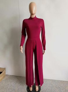 Elegant Stretch Suits, Elegant Long Sleeve Stretch Suits, Chic Solid Color Long Sleeve Pantsuit, Elegant Solid Color Pantsuit For Night Out, Chic Long Sleeve Solid Suits, Elegant Solid Color Pantsuit For Date Night, Elegant Solid Pantsuit For Night Out, Solid Long Sleeve Pantsuit For Party, Chic Long Sleeve Pantsuit In A Solid Color