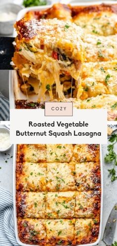 roasted vegetable butternut squash lasagna in a casserole dish