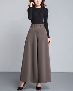 * A wide leg skirt shaped pants, made of quality cotton blends, very smooth and comfortable. * With two pockets, they are big enough for your hands. * A-line shape, make you look more taller and thinner. * Material: 92% polyester, 8% spandex * Let us know your usual size in your country and your overall height. * Can custom make waist size and length. * Size: True to US size, US 0-US 20 are available, you can let us know your usual size and height in your order. * Shipping: Free shipping Process Korean Fashion Wide Leg Pants, A Line Pants, Customized Pants, Dresses Kawaii, Wide Leg Ankle Pants, Trouser Skirt, Korean Pants, Plus Size Trousers, Trousers Casual