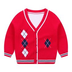 Boys Long Sleeve Cardigan Sweater Jacket - PrettyKid Long Sleeve Red Cardigan For Winter, Red Long Sleeve Cardigan For Winter, Warm Red Sweater For Fall, Cotton Winter Wear Cardigan, Long Sleeve Cotton Cardigan For Winter, Red Cotton Long Sleeve Outerwear, Geometric Decoration, Boys Cardigans, Girls Nightwear