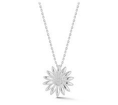 Take a style cue from the garden with this delightful daisy pendant that adds sparkly allure to any ensemble. From Sterlina Silver. Elegant Daisy Flower Charm Jewelry, Elegant Daisy Shaped Jewelry, Elegant Silver Necklace With Sunflower Design, Elegant Necklace With Sunflower Pendant, Elegant Sunflower Pendant Necklace, Daisy Pendant, Rolo Chain, A Style, Spring Rings