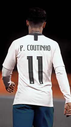 the back of a soccer player's jersey showing his number and name on it