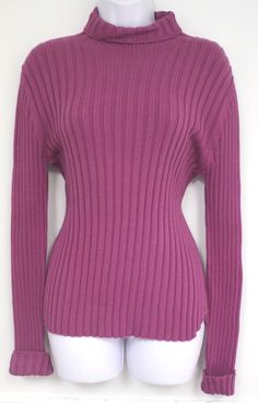 Banana Republic Turtleneck Sweater Ribbed Color is like a Raspberry Pink in my opinion long sleeves that can be worn cuffed or not The length is 23" and the width (Pit to pit) is 17" without stretch to 24" with stretch  NWTS AUTHENTIC We are available for questions Monday through Friday during business hours for specific questions about any items, shipping and more. E-bay considers a 5 Star feedback standard for all purchases. If for any reason you have any concerns with your purchase(s), please Stretch Long Sleeve Top With Crew Neck For Winter, Stretch Knit Sweater With Long Sleeves, Stretch Long Sleeve Sweater With Ribbed Cuffs, Casual Ribbed Long Sleeve Top For Winter, Long Sleeve Stretch Sweater For Layering, Stretch Long Sleeve Sweater For Layering, Comfortable Long Sleeve Sweater For Layering, Stretch Long Sleeve Top With Ribbed Cuffs, Spring Ribbed Long Sleeve Sweater