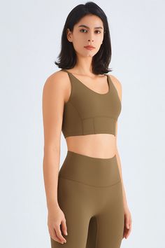 Color_Dark Khaki Solid Sculpting Bra With Built-in Support, Solid Activewear With Built-in Padding And Wide Straps, Sleeveless Gym Bra With Built-in Padding, Athleisure Sports Bra With Built-in Padding And Wide Straps, Compressive Full Coverage Sports Bra With Built-in Bra, Supportive Full Coverage Sports Bra With Built-in Bra, Stretch Push-up Sports Bra, Push-up Sports Bra With Built-in Bra, Push-up Stretch Sports Bra With Built-in Bra