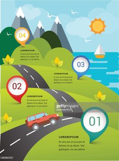 the road to different destinations infographical poster with car and map pointers stock illustration