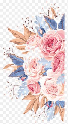 pink roses and blue leaves on a transparent background png clipart free for personal use