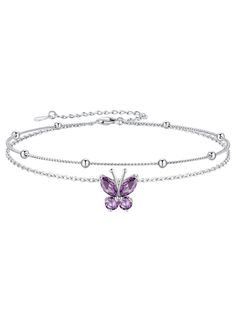 PRICES MAY VARY. Sterling Silver Butterfly Anklet - Unique double-layered chain design, vivid butterfly charm chain and polished bead ball chain, sparkling 12 birthstone are made of AAA+ cubic zirconia, simple and elegant, make you sexy and outstanding on the beach. It is a perfect gift for beach lovers. No tarnish & Waterproof Anklets - Our double chain anklets are made of 925 sterling silver with S925 stamped, exquisite platinum plated crafts to prevent oxidation, Hypoallergenic, lead & nickel Dragon Goddess, Butterfly Anklet, Double Chain Bracelet, Silver Ankle Bracelet, Anklets For Women, Bead Ball, Foot Bracelet, January To December, Goddess Jewelry