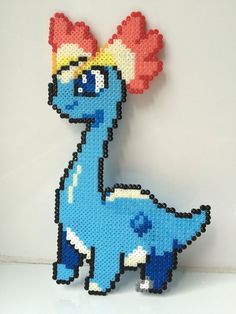 an image of a blue pony made out of perler beads on a white background