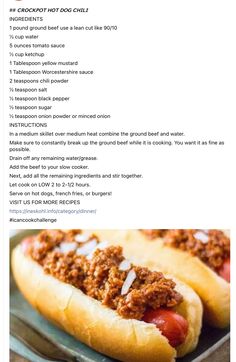 the recipe for chili cheese dogs is shown