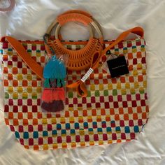 Sunshine Handwoven Tote Beach Multicolor Satchel With Adjustable Strap, Multicolor Beach Satchel With Adjustable Strap, Multicolor Vacation Satchel With Adjustable Strap, Multicolor Satchel With Adjustable Strap For Beach, Multicolor Satchel Hobo Bag For Vacation, Multicolor Shoulder Bag Satchel For Vacation, Trendy Multicolor Hobo Bag For Vacation, Summer Multicolor Double Handle Satchel, Multicolor Straw Beach Bag With Removable Pouch