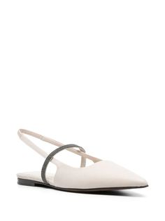 Brunello Cucinelli Slingback Leather Ballerina Pumps - Farfetch Slingback Mules, Flats For Women, Ballerina Pumps, Suede Ballet Flats, Ballerina Shoes, Leather Cap, Silver Shoes, Leather Ballet Flats, Beach Tote Bags