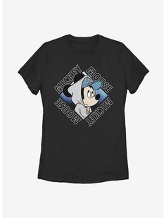 a women's black t - shirt with an image of mickey mouse