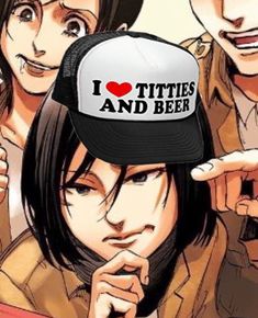 i love tittles and beer hat sitting on top of another person's head