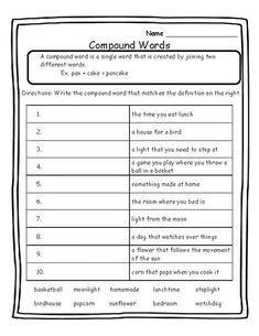 compound words worksheet for grade 1 students to use in their writing workbooks