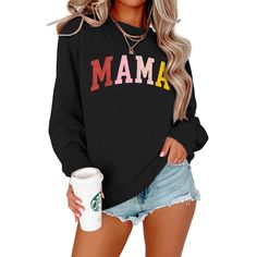 PRICES MAY VARY. 【Material】Cute mama letter printed graphic sweatshirt is made of cotton blend. Lightweight, soft, and comfortable. MAMA Long sleeve shirts for women are casual and stylish and sit just below your natural waistline. Great for wear in spring, fall and winter. 【Feature】Mama sweatshirt for women, funny mama letter print pullover tops, casual sport crewneck long sleeve shirts. Women crewneck mama sweatshirts loose tops, women's fall long sleeve mama graphic shirts, overszied solid co Spring Letter Print Sweatshirt For Loungewear, Spring Letter Print Sweatshirt Loungewear, Casual Sweatshirt With Lettering For Everyday, Casual Everyday Sweatshirt With Lettering, Casual Tops With Name Print For Loungewear, Casual Lettering Sweatshirt For Spring, Spring Leisure Sweatshirt With Letter Print, Trendy Letter Print Sweatshirt For Mother's Day, Trendy Cotton Sweatshirt For Mother's Day