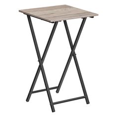 a wooden table with metal legs and a wood top on an isolated white background for use as a side table