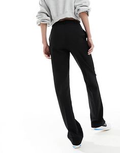 ASOS DESIGN Tall tailored straight leg pants in black | ASOS Black Mid-rise Bottoms With Welt Pockets, Black Straight Fit Mid-rise Bottoms, Black Mid-rise Straight Fit Bottoms, Black Straight Fit Bottoms For Fall, Black Straight Fit Pants For Fall, Black Straight Fit Mid-rise Pants, Trendy Fitted Straight Leg Dress Pants, Sleek Straight Leg Dress Pants With Belt Loops, Sleek Straight Leg Pants With Belt Loops