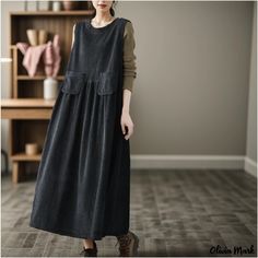 Olivia Mark - Vintage Corduroy A-line Dress with Loose Fit and Adjustable Straps Corduroy Pinafore, Corduroy Vest, Corduroy Pinafore Dress, Loose Vest, Vest Skirt, Corduroy Overall Dress, Velvet Dress Long, Wool Sweaters Womens, My Clothing Style