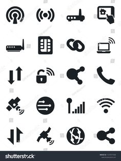 black and white icon set of various electronic devices, including wi - fio, bluetooth