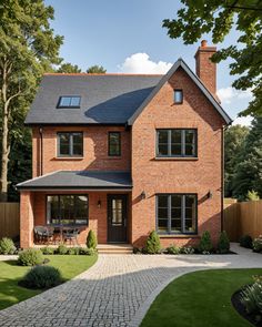 a large brick house with lots of windows