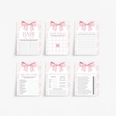 baby shower game with pink bows on the front and back covers, all in different colors