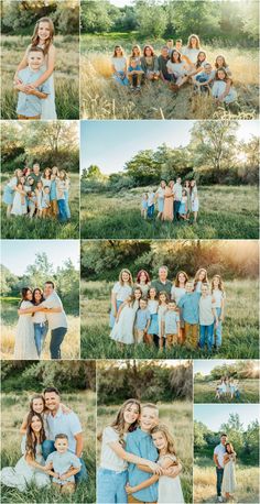 a collage of photos showing the family's love for each other in an open field