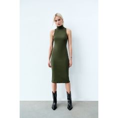 Nwt Zara Turtleneck Sleeveless Midi Dress Bloggers' Favorite! Super Trendy! High Neck Bodycon Dress. Stretchy Ribbed Fabric, Sleeveless. Olive Green Color. Beautiful Piece To Wear As Is Or For Layering. New With Tags Size S B90 High Neck Sleeveless Dress, Turtleneck Dress Sleeveless, Zara Turtleneck, Zara Midi Dress, Leather Midi Dress, High Neck Bodycon Dress, Midi Dress Fall, Turtleneck Sleeveless, Black Short Sleeve Dress