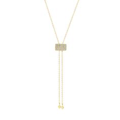 One 14K gold chain (34") is joined together in diamond geometric pendant, creating a double-strand dangle. All 0.22Cts of diamonds. Gold Lariat Diamond Necklace With Adjustable Chain, Gold Diamond Long Drop Necklace, Gold Long Drop Diamond Necklace, Fine Jewelry, 14k Gold Lariat Diamond Necklace With Adjustable Chain, 14k Gold Diamond Lariat Necklace With Adjustable Chain, Gold Diamond Lariat Drop Necklace, Yellow Gold Diamond Lariat Backdrop Necklace, Diamond Lariat Backdrop Necklace In Yellow Gold, Minimalist Gold Diamond Lariat Necklace