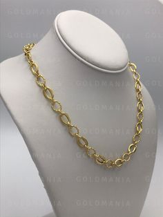 "14K Yellow Gold Oval Link Necklace, Shiny and Textured, 18\" Inch, 8.3mm Thick, Real Gold Chain, Oval Link Chain, Thick Gold Chain, Woman 18\" -6.3 Gram Metal: 14K Yellow Gold Hollow Gold Necklace NOT PLATED/ NOT FILLED/ NOT SILVER FREE SHIPPING IN THE USA on all orders 30 Day Return Hassle Free Weight and measurements are approximate and may not always be exactly as stated . At GoldMania we are first of all committed to environmental responsibility. We guarantee that the silver, platinum, pall Luxury Oval Chain Necklace With Polished Finish, Formal Oval Chain Necklace, Oval Chain Necklace For Formal Occasions, Classic 14k Gold Oval Chain Necklace, Classic Oval 14k Gold Chain Necklace, Oval Gold Chain Necklaces For Formal Occasions, Formal Oval Figaro Chain Necklace, Oval Yellow Gold Chain Necklace, Formal Oval Gold Chain Necklaces