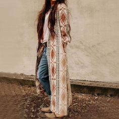 Boho Coats For Women, Long Cotton Winter Outerwear, Oversized Long Brown Outerwear, Non-stretch Cotton Winter Outerwear, Beige Long Sleeve Cotton Cardigan, Casual Long Sleeve Knit Outerwear, Casual Long Sweater Coat, Cozy Long Cardigan For Fall, Long Knit Outerwear For Winter