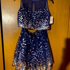 Blue Two Piece Sequin Dress Size 13 Nwt Blue Mini Dress For Prom Season, Blue Sleeveless Mini Dress For Prom, Royal Blue Mini Dress For Homecoming, Blue Sleeveless Dress For Party Season, Royal Blue Summer Dress For Homecoming, Navy Sleeveless Prom Dresses, Royal Blue Summer Homecoming Dress, Navy Sleeveless Dresses For Prom, Royal Blue Sequin Dress For Spring