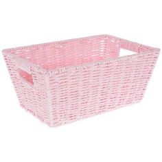 a pink wicker basket on a white background