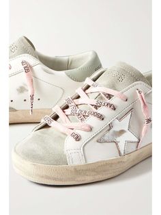 GOLDEN GOOSE Super-Star distressed leather and suede sneakers | NET-A-PORTER Preppy Shoes, Golden Goose Sneakers, Designer Logo, Golden Goose Shoes, Golden Goose Deluxe Brand, Brown Sneakers, Swag Shoes, Star Sneakers, Super Star