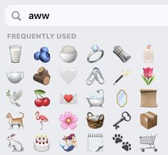 a bunch of different items that are on a cell phone with the words frequently used above them