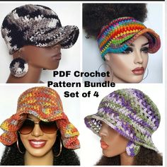 crochet hat pattern bundle set of 4 hats for women and girls with wide brimmed sunhats