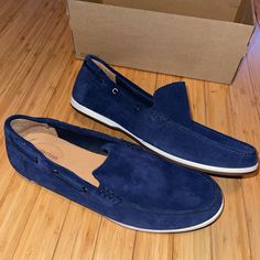 Clarks Morven Sun Navy Slip Ons Size 13. New And Never Worn. Comes With Original Box. Comes From A Smoke Free Pet Friendly Home. Blue Casual Slip-on Loafers, Casual Blue Suede Slip-ons, Blue Casual Loafers With Cushioned Footbed, Navy Leather Slip-ons Casual Style, Navy Leather Casual Slip-ons, Casual Navy Suede Loafers, Men's Clarks, Shoes Color, Clarks Shoes