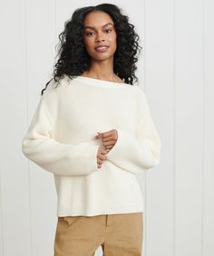 Cotton Boatneck Sweater IvoryIn the ribbed texture of the knits we’re known for, this cotton knit is an instant classic.Style it with casual denim or a wide leg trouser for a look that’s as casual as it is effortlessly pulled together.100% cotton. Made in China. Lightweight sweater with boat neck and wide sleeves. Jenni Kayne, Boatneck Sweater, Lightweight Sweater, Wide Sleeves, Casual Denim, Cotton Knit, White Sweaters, Cozy Sweaters, Light Weight Sweater