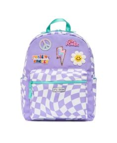 Little Chicken Patched Checkered Backpack Trendy Softback Bags For End Of School Year, Trendy Purple Back-to-school Bags, Playful Purple Travel Bags, Trendy Purple Bags For Back To School, Trendy Purple Softback Backpack, Casual Purple School Bag, Trendy Purple Backpack For End Of School Year, Playful Purple Backpack Bag, Multicolor Standard Backpack For Spring