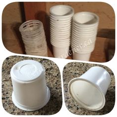 three different views of plastic cups stacked on top of each other